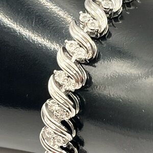 Natural Diamond Wavelink Sterling Silver Bolo Bracelet - New